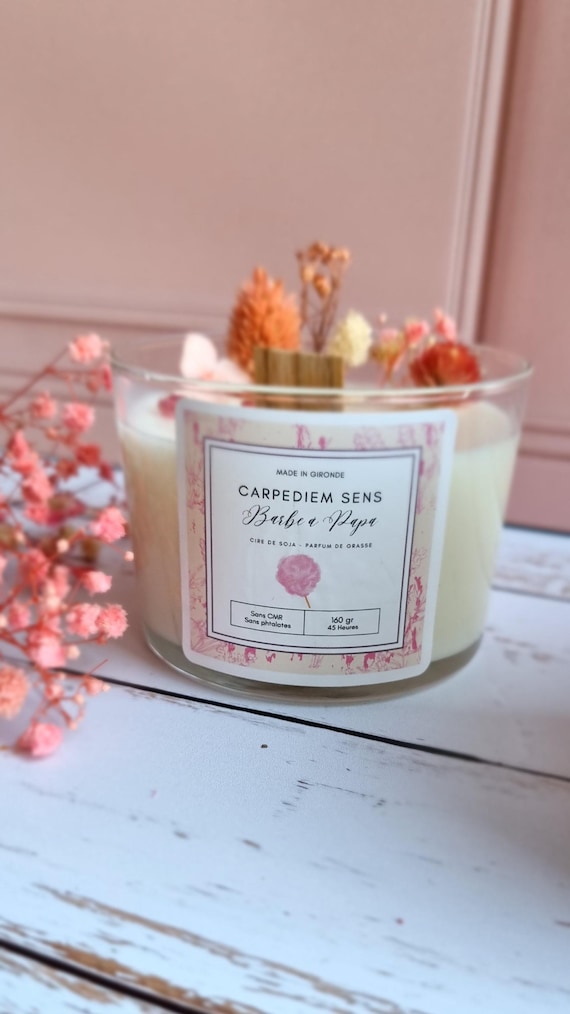 Bougie parfumée à la Cire de soja naturelle senteur Barbe à Papa