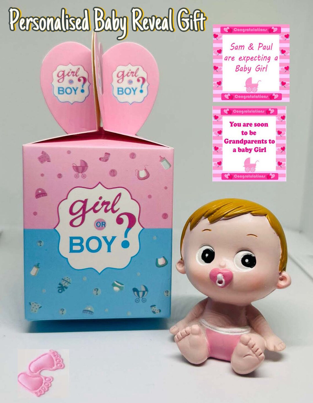 Personalised Baby Gender Reveal Girl or Boy Character With Box. - Etsy