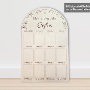 Personalisierte Meilensteintafel „Mein erstes Jahr“ | Fotorahmen für Kinder | Holz | Geschenk | Namen und Geburtsdaten | Meilensteinkarte