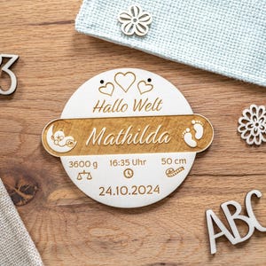 Runde Geburtstafel | Holz | Personalisierbare Geburtstafel | Geschenk zur Geburt | personalisiert | Baby Geschenk | Meilensteinkarte