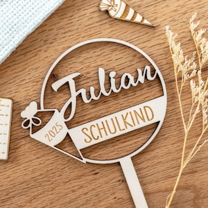Personalisierter Caketopper zur Einschulung, Schultüte & Name | Schulkind | Tortenstecker Schulanfang | Mini Topper | Schulanfang Geschenk