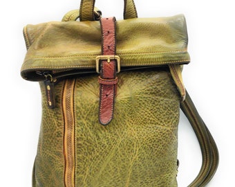 Bayside BS551 Bolso/mochila de cuero usado estilo vintage