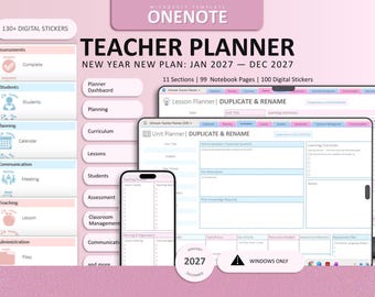 2027 Digital Teacher Planner for OneNote | Classroom Management, Lesson Plans (Digital Download)
