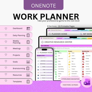Planejador de Trabalho do OneNote 2026 - Modelo de Gerenciamento de Projetos Digitais - Rastreador de Tarefas e Anotações de Reuniões Profissional