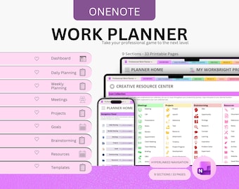 OneNote Work Planner 2026 - Modello di gestione progetti digitale - Tracker attività di lavoro professionale e note di riunione