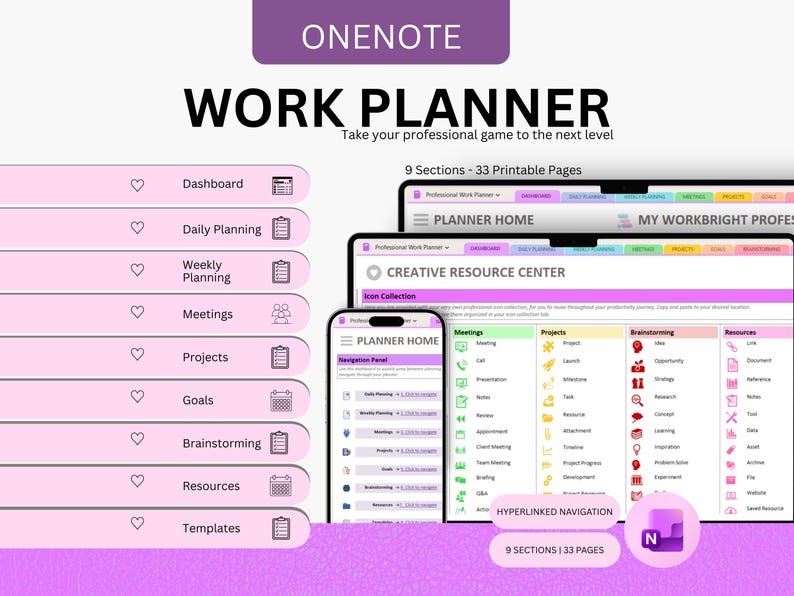 OneNote Work Planner 2026 - Digital Project Management Template - Professional Work Task Tracker & Meeting Notes image 1