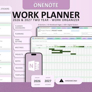 OneNote Work Planner 2026-2027 | 50+ Templates Digital Planner - Project Management, Meeting, & GoalTemplates