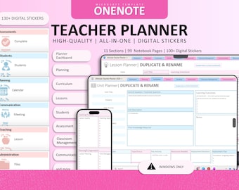 Microsoft OneNote Teacher Planner 2026 | Digital Lesson Plans, Attendance, Classroom Management