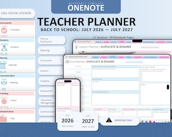 OneNote Teacher Planner July 2026 to July 2027 – School Digital Classroom Manager for Educators