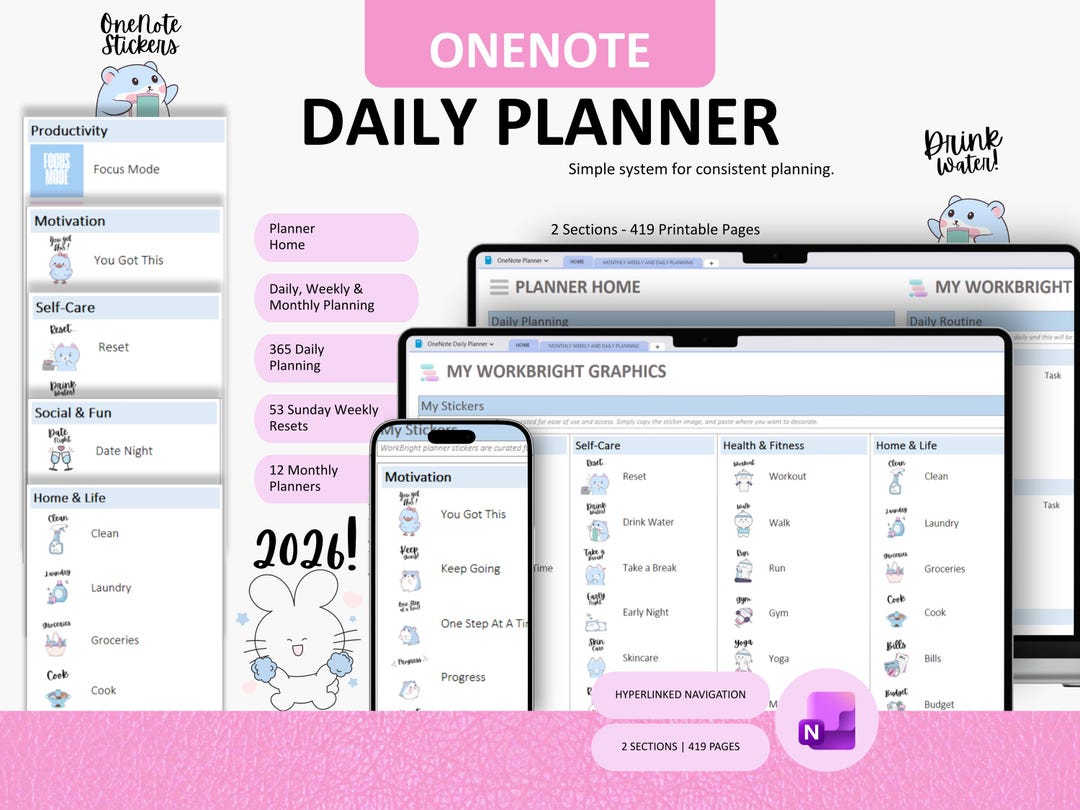 2026 Onenote Digital Planner – 365 Day Habit Tracker, Goals, Mood ...
