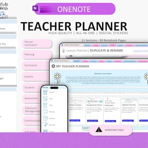 Microsoft OneNote Teacher Planner 2026 | Digital Lesson Plans, Attendance, Classroom Management