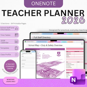 Microsoft OneNote Teacher Planner 2026 | Digital Lesson Plans, Attendance, Classroom Management