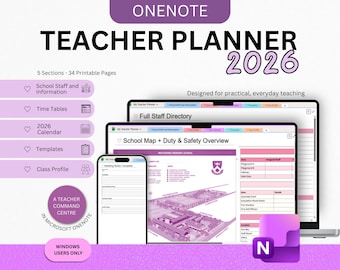 Microsoft OneNote Teacher Planner 2026 / Piani di lezione digitali, presenze, gestione della classe