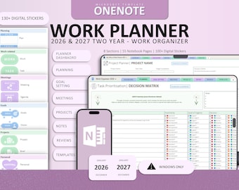 OneNote Werkplanner 2026-2027 Digitale Projectmanagement Sjabloon - Professionele Werktaaktracker & Vergaderingsnotities