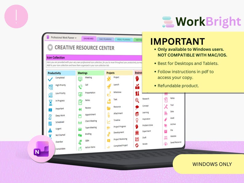 OneNote Work Planner 2026 - Digital Project Management Template - Professional Work Task Tracker & Meeting Notes image 17