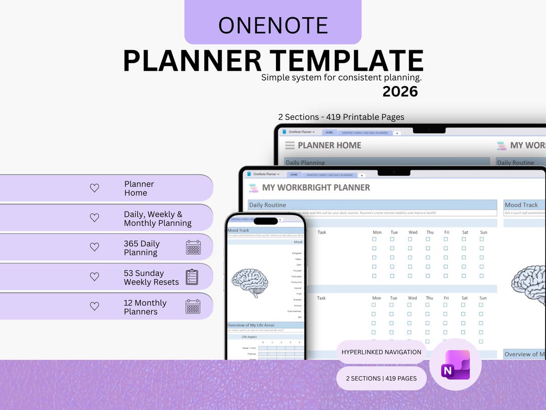 Basic Daily Onenote Minimalistic Onenote Planner 2026, Daily Wellness Journal (digital ...