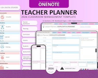 Microsoft OneNote Teacher Planner 2026 | Digital Lesson Plans, Attendance, Classroom Management
