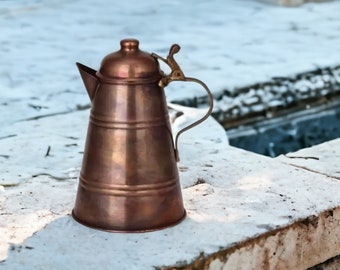 Copper Milk Pitcher, Vintage Copper Pot , Elegant Handcrafted Conical Copper Milk Jug with Horizontal Embossing,Serving Elegance