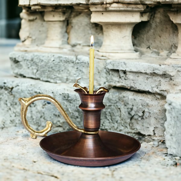 Handcrafted Copper Candle Holder , Handmade Vintage Candle Holder , Single Candle Holder Candlestick