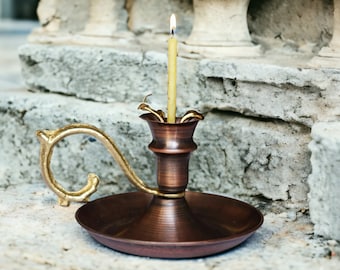 Handcrafted Copper Candle Holder , Handmade Vintage Candle Holder , Single Candle Holder Candlestick