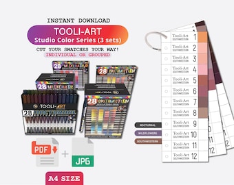 Färgprovmall för Tooli-Art Studio färgserie (alla 3 set) Pdf färgprovsida PDF digital nedladdning utskrivbart diagram