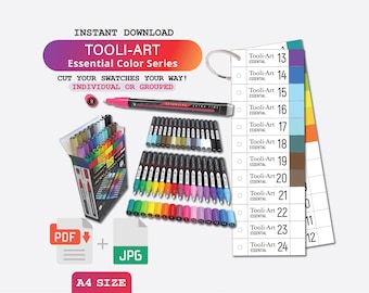 Färgprovmall för Tooli-Art Essential Color Series PDF-färgprovsida PDF-digital nedladdning Utskrivbart diagram