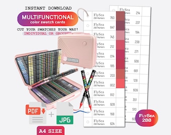 Flysea 288 Acrylic Brush Markers Swatch Template, PDF Digital Download Printable Chart, DIY Organized Color Palette, Coloring Card Template