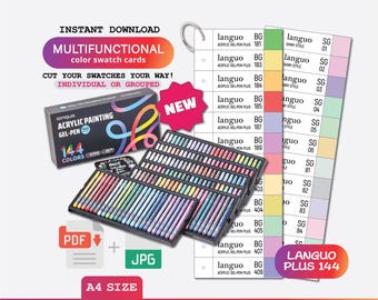 Languo PLUS Gel Pens 144 Template Swatch Page Swatch Printable Template Instant Download Swatch Template PDF Digital Download Color Sheet