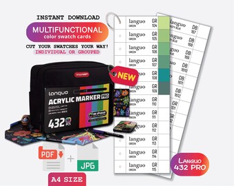 Languo 432 Pro Acrylic Brush Markers Swatch - Digital PDF Brush Markers Swatch Template Color Swatch Printable Template Instant Download