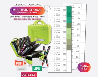Flysea 432 Acrylic Brush Markers Swatch Template, PDF Digital Download Printable Chart, DIY Organized Color Palette, Coloring Card Template