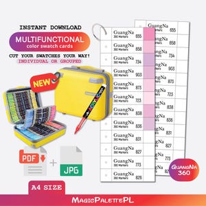 GuangNa 360 Acrylic Brush Markers Swatch Template, PDF Digital Download Printable Chart, DIY Organized Color Palette, Coloring Card Template