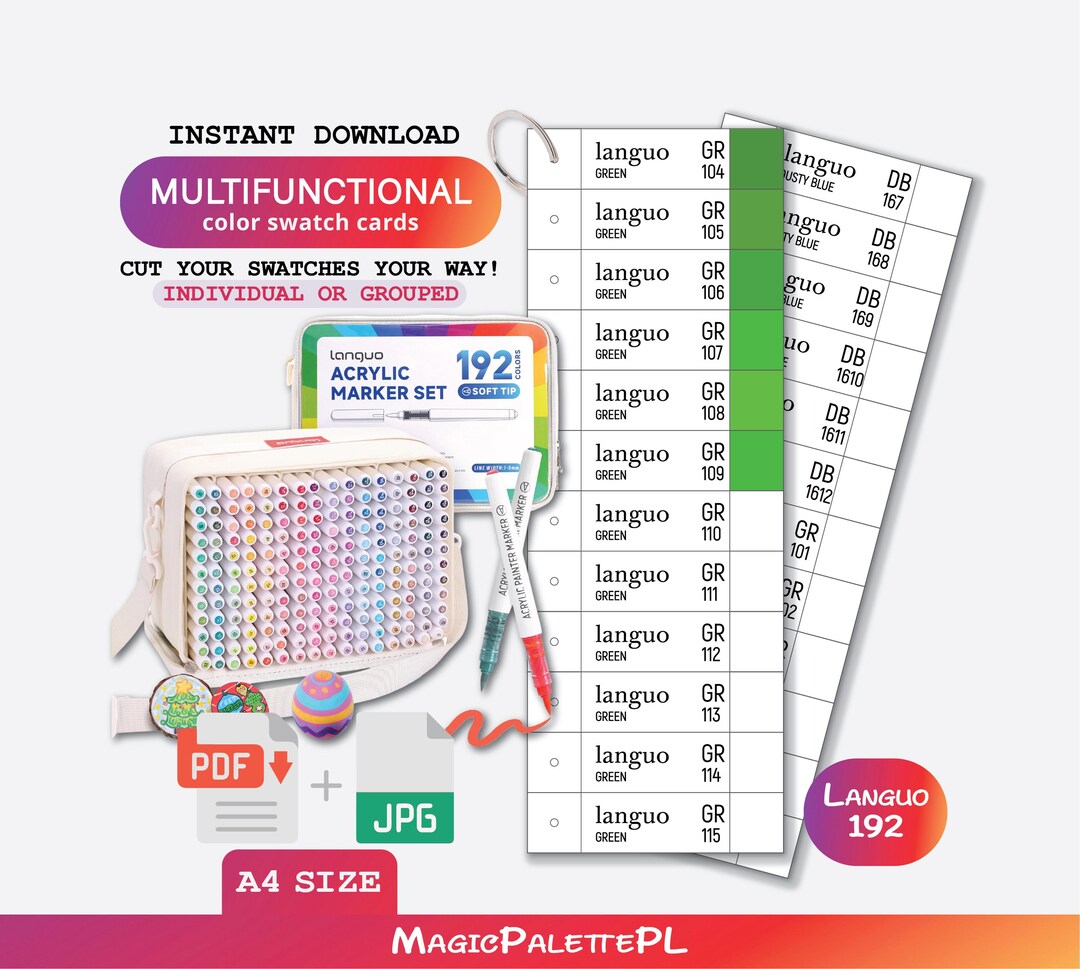 Languo 192 Colors Brush Marker Swatch Template PDF Printable Soft Tip ...