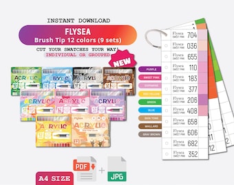 Swatch Template for Flysea Brush Tip 12 colors per set (9 sets) Pdf Coloring Swatch Page Swatch PDF Digital Download Printable Chart