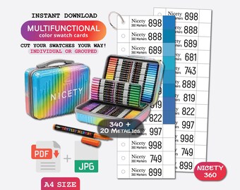 Nicety 360 Acrylic Brush Markers Swatch Template, PDF Digital Download Printable Chart, DIY Organized Color Palette, Coloring Card Template