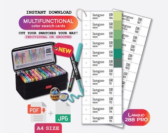 Languo 288 Pro Acrylic Brush Markers Swatch - Digital PDF Brush Markers Swatch Template Color Swatch Printable Template Instant Download