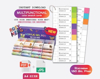 Rosymeng Gelpennor Swatch 16 Series 160 Digital PDF Gelpennor Färgprovmall Enkelsidig Färgprov Utskrivbar Mall Direkt Nedladdning