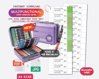 GuangNa 488-piece Acrylic Brush Markers Swatch - Digital PDF Brush Markers Swatch Template Color Swatch Printable Template Instant Download