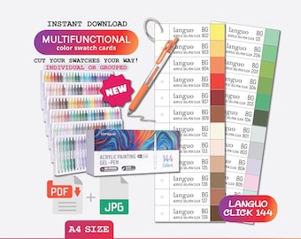 Languo CLICK Gel Pens 144 Template Swatch Page Swatch Printable Template Instant Download Swatch Template PDF Digital Download Color Sheet