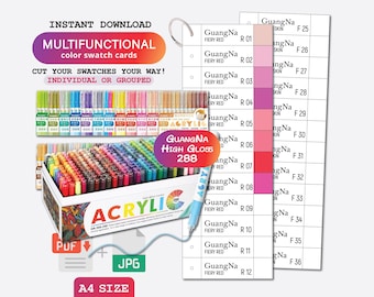 GuangNa 288 High Gloss Acrylic Pen Swatch Template, PDF Digital Download Printable Chart, DIY Organized Color Palette, Card Template