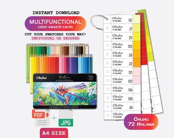 Ohuhu 72 Halawa Oil Based Color Pencils Set Template Swatch Page Swatch Printable Template Instant Download