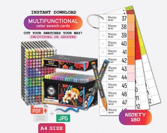 Nicety 180-piece Acrylic Paint Markers Template Swatch Page Swatch Printable Template Instant Download