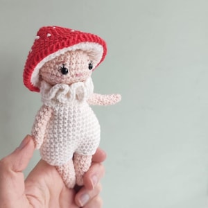 Gus the little mushroom boy Doll Crochet Pattern. Instant PDF Download. Cute toadstool doll amigurumi pattern.