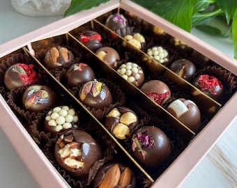Caja de regalo de bombones de chocolate belga confitados de lujo / Personalizada / Hecha a mano / Día del Padre