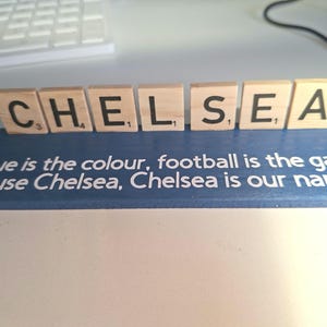 Personalised Chelsea FC Desk Sign - Scrabble Style Wooden Plaque  - Handmade Football Gift - Fathers Day, Club World Cup Winners