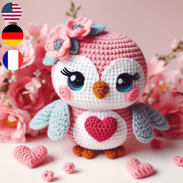 Uil Amigurumi haakpatroon, Moederdag, Muttertag Häkelmuster, Modèle de Crochet pour la Fête des Mères, Chouette