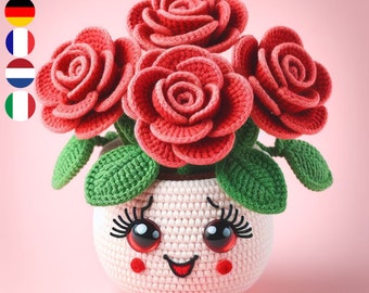 Patrón de crochet de rosa eterna PDF - Disponible en varios idiomas - Decoración floral del hogar DIY