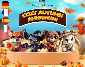 Cozy Autumn Amigurumi Bundle - 4 Crochet Patterns for Fall Decor - PDF Multi-Language Guide (English, French, German, Italian, Spanish)