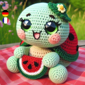 Tiko die Wassermelonen-Schildkröte Häkelanleitung – Tropisches Amigurumi in Englisch, Französisch und Deutsch