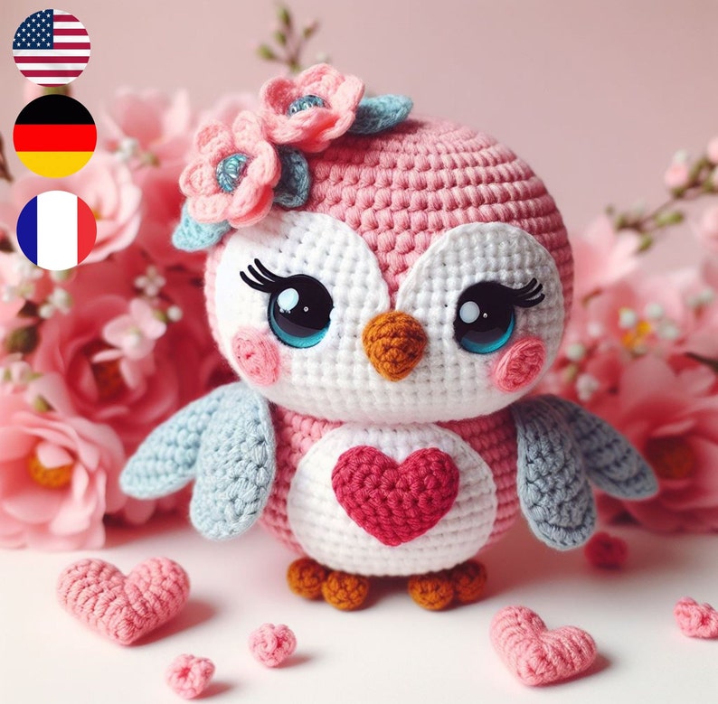 Owl Amigurumi Crochet Pattern, Mother's Day, Muttertag Häkelmuster, Modèle de Crochet pour la Fête des Mères, Chouette image 1