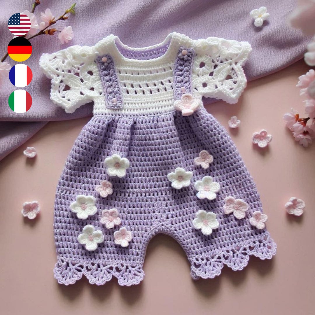 Crochet Illustrated Patterns For Baby Rompers Blossom Jumpsuit